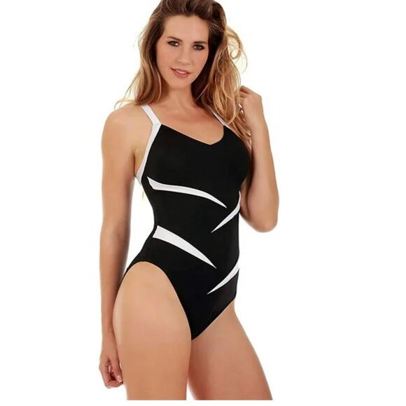 Instant Figure One-piece Swimsuit Slimming Tummy Control Black & White 6 NWT - Picture 2 of 7